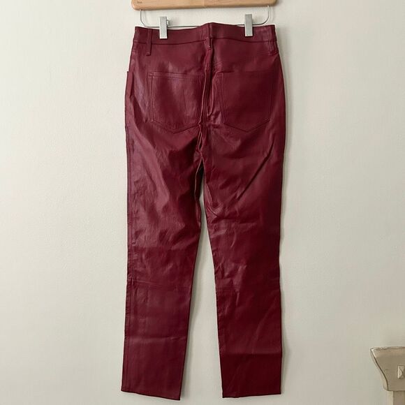 J Brand Oxblood Leather Pants Women’s 24 Mid Rise Slim Ankle Moto NWT - Picture 4 of 6